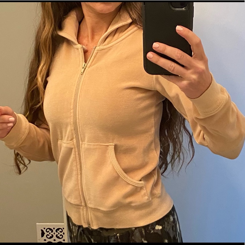 Velour sweatshirt-zip-up